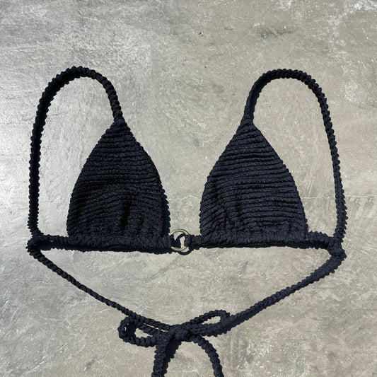 Onyx Black Textured Triangle Bikini Top