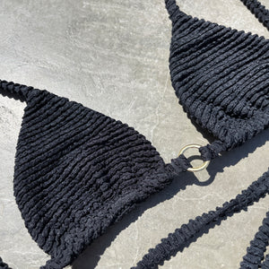 Onyx Black Textured Triangle Bikini Top