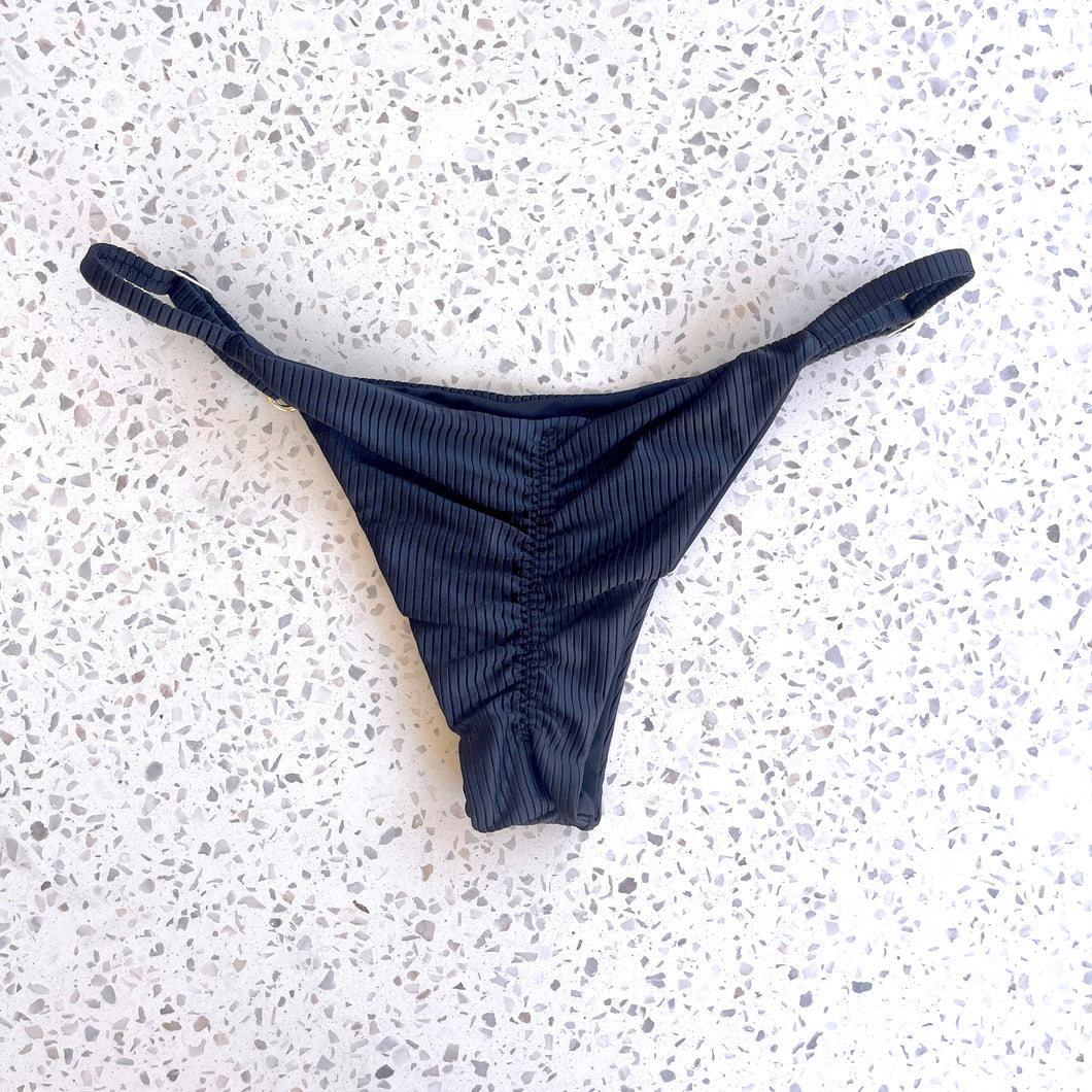 Ribbed Black Tanga Bikini Bottom