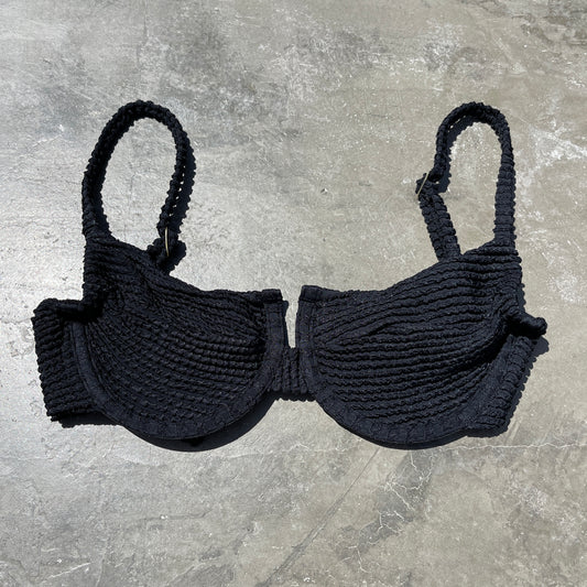 Onyx Black Textured Panneled Bikini Top