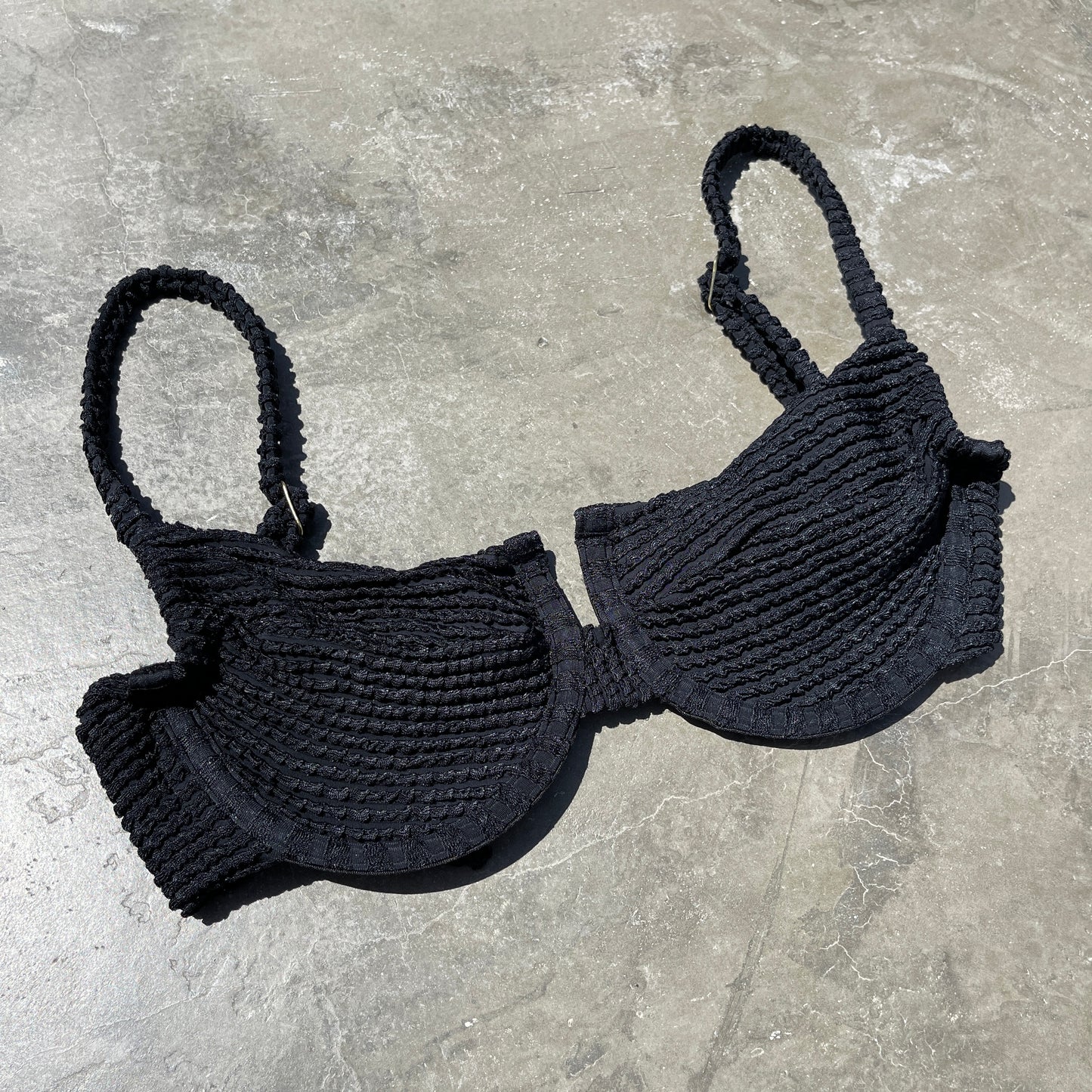 Onyx Black Textured Panneled Bikini Top