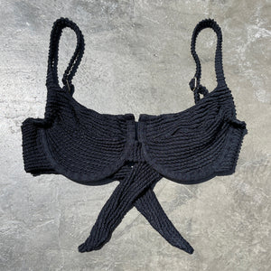 Onyx Black Textured Panneled Bikini Top