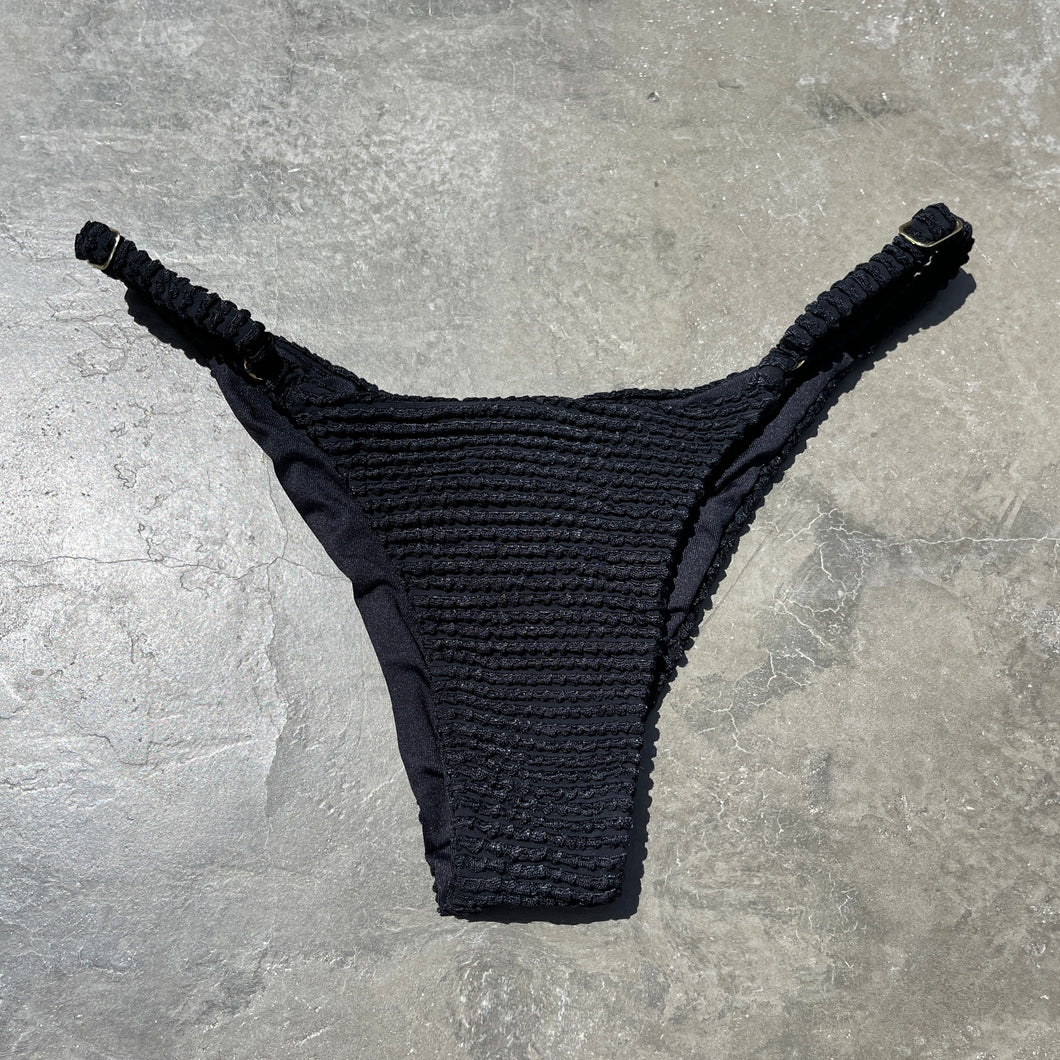 Onyx Black Textured Tanga Bikini Bottom