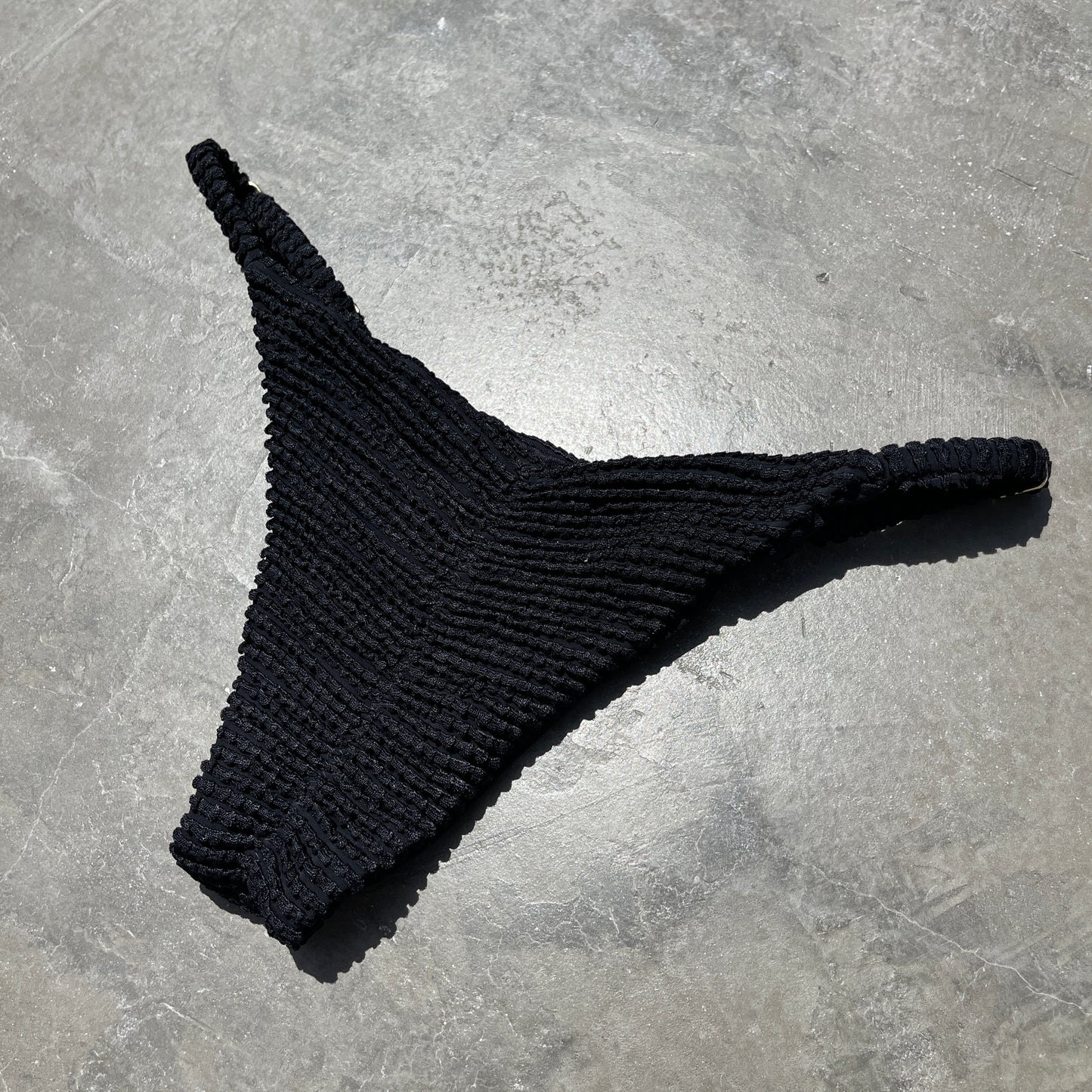 Onyx Black Textured Tanga Bikini Bottom