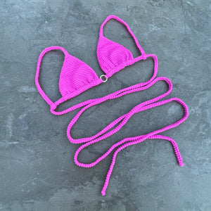 Wild Pink Textured Triangle Bikini Top