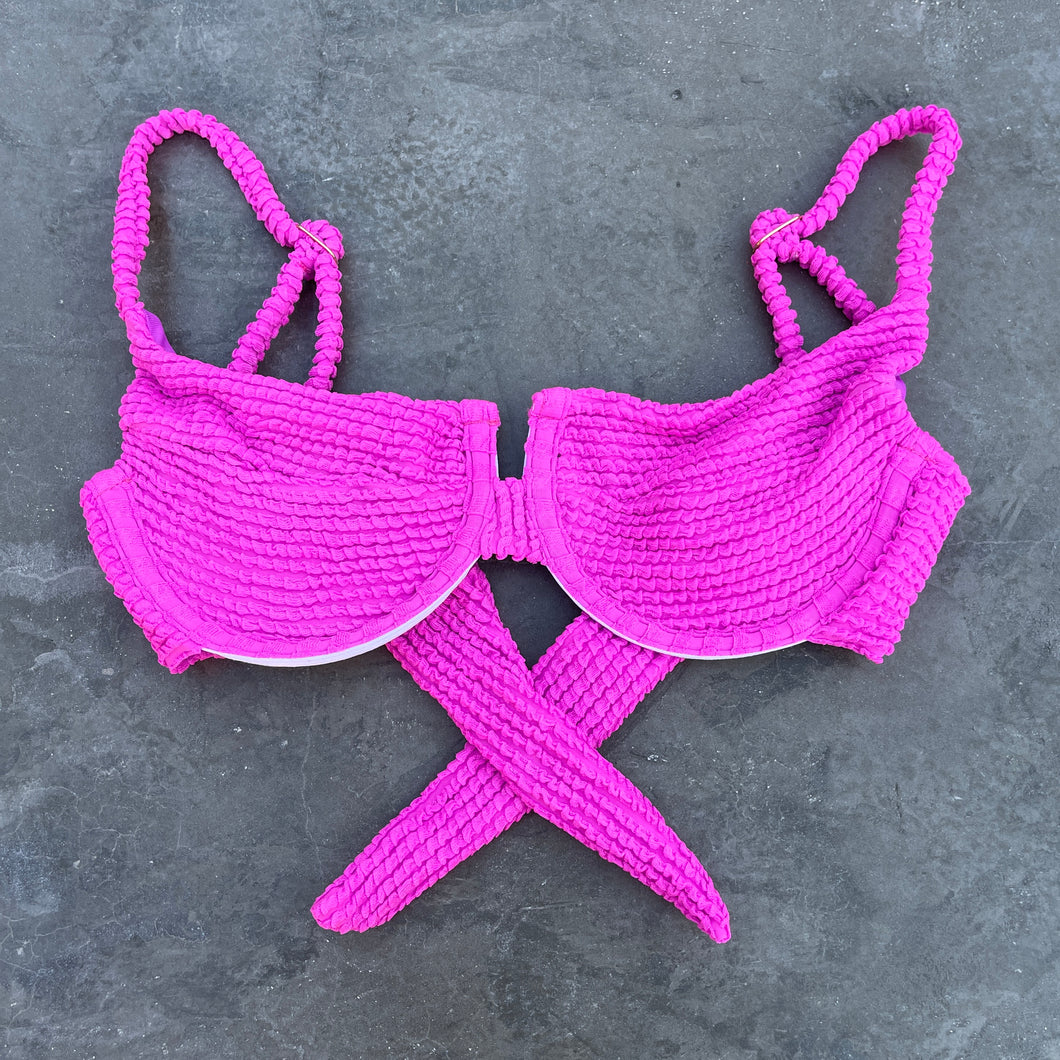 Wild Pink Textured Panneled Bikini Top