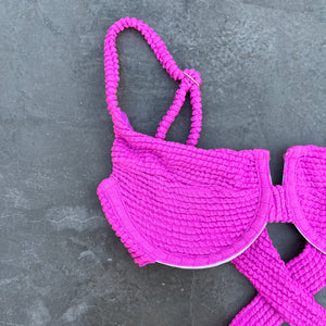 Wild Pink Textured Panneled Bikini Top
