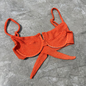 Paprika Orange Textured Panneled Bikini Top