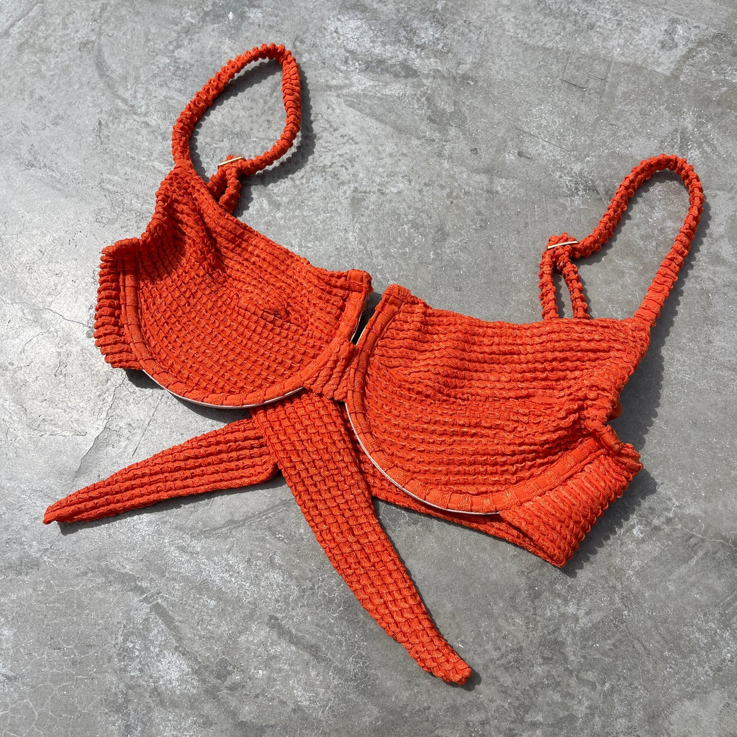 Paprika Orange Textured Panneled Bikini Top