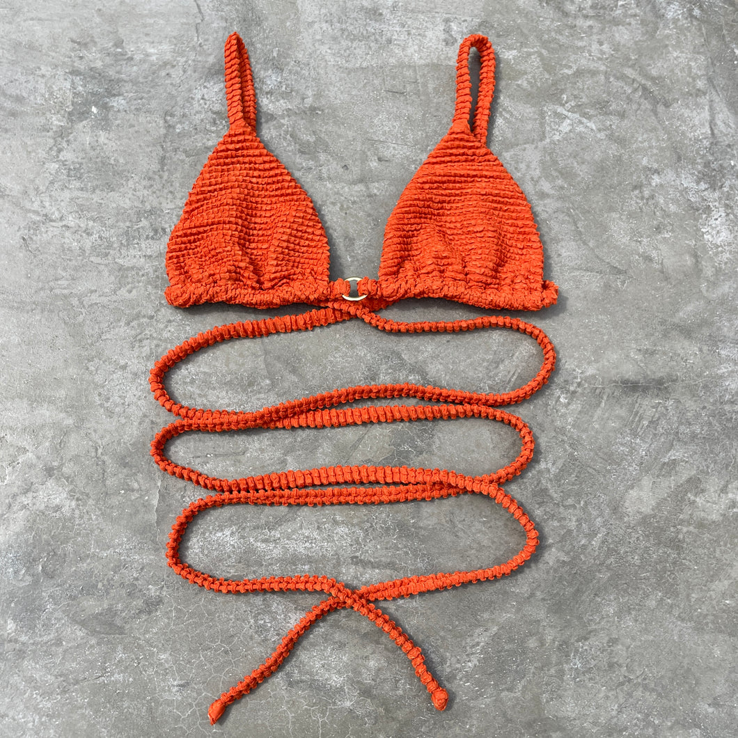 Paprika Orange Textured Triangle Bikini Top