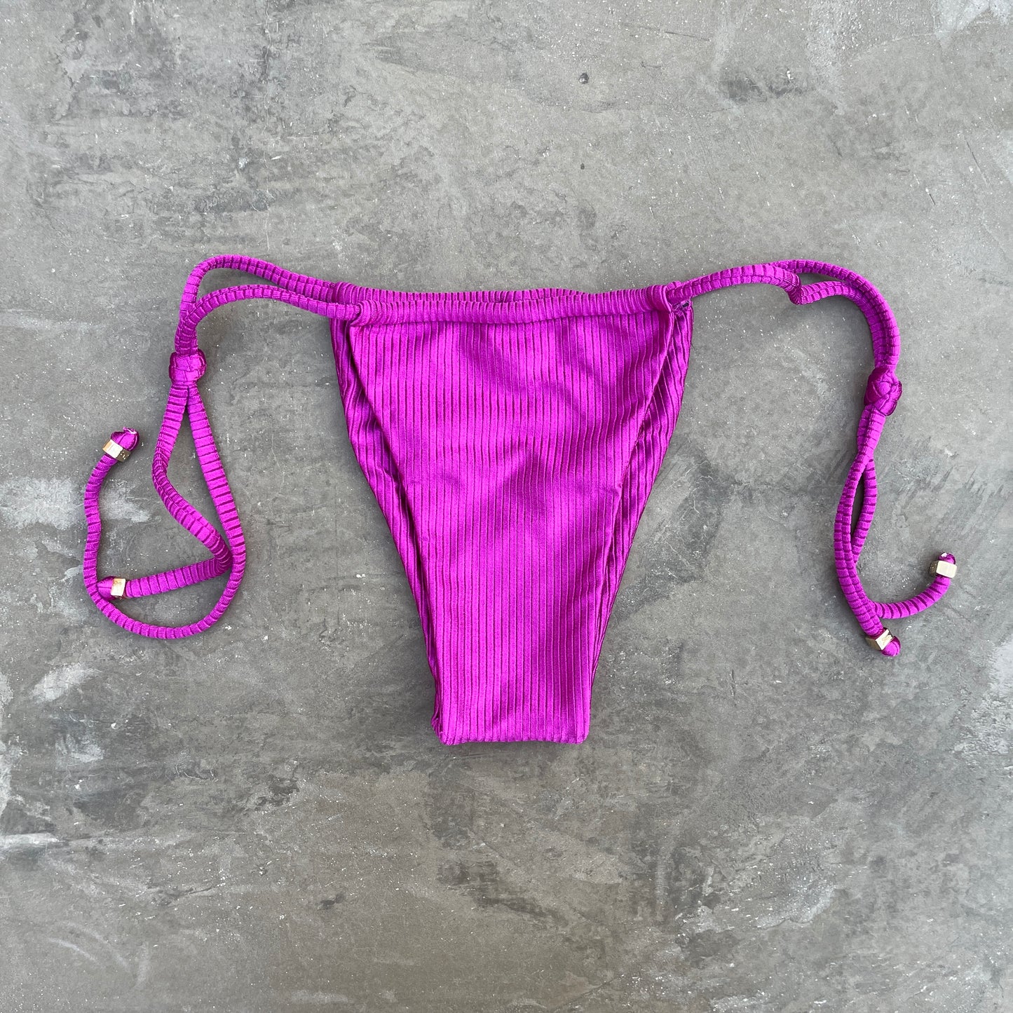 Purple Orchid Ribbed Curtain Side Tie Bikini Bottom