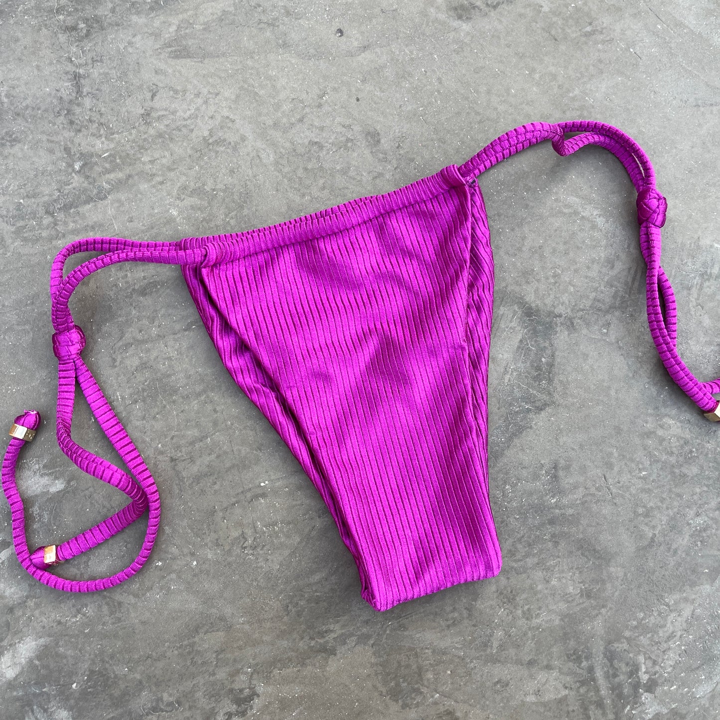 Purple Orchid Ribbed Curtain Side Tie Bikini Bottom