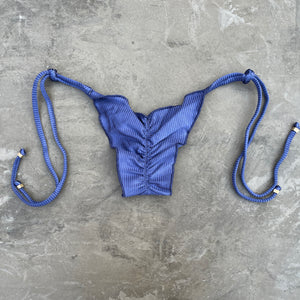 Ribbed Chambray Blue Ripple Side Tie Bikini Bottom