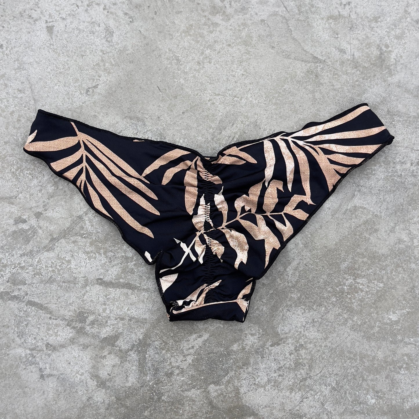 Bleached Leaves Black Lili Ripple Bikini Bottom